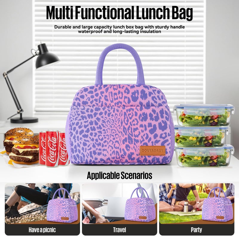 douyadady Lunch Bag Women/Men Lunch Box Women/Men (purple leopard) - Image 3